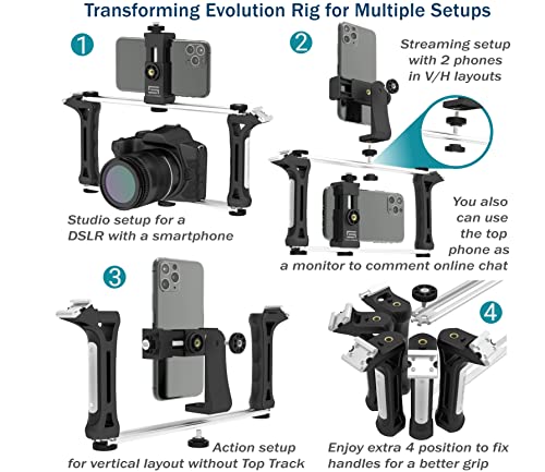 DREAMGRIP Evolution MOJO 2 Plus Universal Modular Video Rig Kit for iPhone,Smartphones,DSLR,Action Cameras-Complete Journalist Kit w/52-37-17mm Optics Adapter/Hood/Filters/Gun Microphone/2*LED Lights