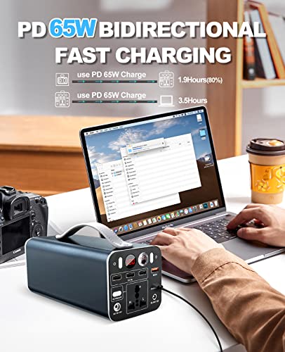 Powdeom 158Wh Portable Power Station, 43200mAh Laptop Power Bank with 150W AC Outlet, Dual Way 65W PD Port, Laptop Charger Battery Backup Power Supply for Outdoor Camping Home Emergency Outage