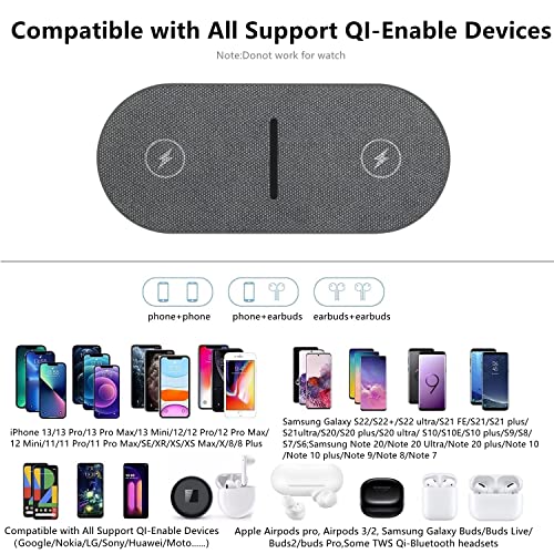 Wireless Charging Pad, Dual 20W Fast Wireless Charging Mat for iPhone 13 12 11/Pro/Pro Max/Mini/SE/X/XS,Apple Airpods 3/2/Pro,Qi 15W Wireless Charger Station for Samsung Galaxy/Note/Bud+/LG/Sony/Moto