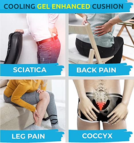 ERGONOMIC INNOVATIONS Gel Enhanced Memory Foam Seat Cushion for Office Chair, Coccyx Lower Back Support Tailbone Pain Relief Cushions, Work Chair Pad Pillow, Sciatica, Butt, Desk Chair Cushion