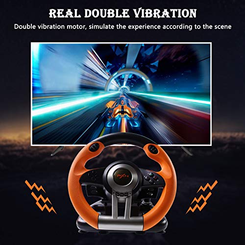 Game Racing Wheel, PXN-V3II 180° Competition Racing Steering Wheel with Universal USB Port and with Pedal, Suitable for PC, PS3, PS4, Xbox One, Xbox Series S&X, Nintendo Switch - Orange