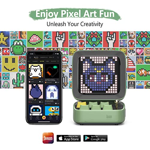 Divoom Ditoo Programmable Pixel Art LED-Bluetooth-Speaker Showing-Clock Emoji DIY Design for Home Wedding Party Decoration with Wireless App Control (Green)