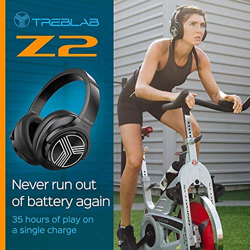 TREBLAB Z2 | Over Ear Workout Headphones with Microphone | Bluetooth 5.0, Active Noise Cancelling (ANC) | Up to 35H Battery Life | Wireless Headphones for Sport, Workout, Running, Gym (Black)