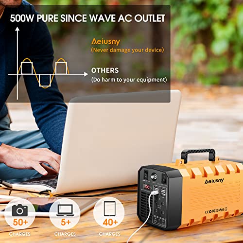 Portable Power Station 500W, 288Wh Solar Powered Generator Backup Lithium Battery,110V Pure Sine Wave AC Outlet,12V DC,USB Output for Outdoors Camping
