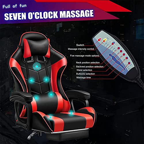 TBQATNTS Gaming Chair with Speakers,Led Gaming Chair,Ergonomic Pro Gaming Chair with Full Massage Lumbar Support Bluetooth Speakers Backrest Adjustable/Gaming Chairs for Adults,White