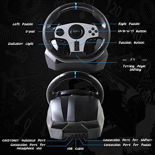 Game Racing Wheel, PXN V9 270°/900° Adjustable Racing Steering Wheel, with Clutch and Shifter, Support Vibration and Headset Function, Suitable for PC, PS3, PS4, Xbox One, Nintendo Switch.