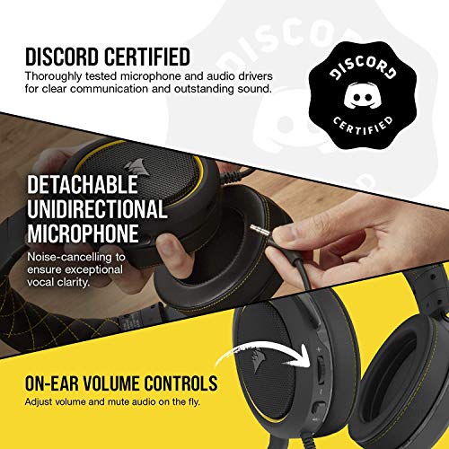 Corsair HS60 Pro – 7.1 Virtual Surround Sound PC Gaming Headset w/USB DAC - Discord Certified – Works with PC, Xbox Series X, Xbox Series S, Xbox One, PS5, PS4, and Nintendo Switch – Yellow