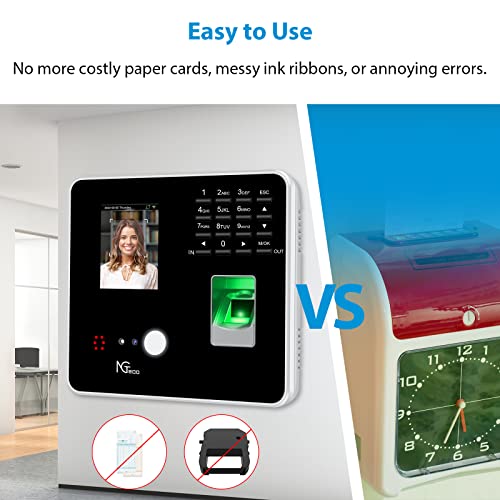 Time Clock - NGTeco Time Clocks for Employees Small Business with Face, Finger Scan, RFID and PIN Punching in One, Office Time Card Machine Automatic Punch with APP for iOS Android (0 Monthly Fee)