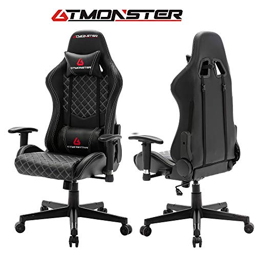 GTMONSTER Racing Style Video Gaming Chair, Reclining Ergonomic Leather Office Computer Game Chair, Swivel Gaming Chairs, (Black)