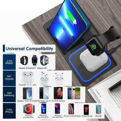 Wireless Charger, 3 in 1 Fast Wireless Charging Station Compatible with iPhone 14/13/12/11/Pro/XS/XR/SE/8 Plus 18W Wireless Charger Stand Dock Compatible with Apple Watch Series 8/7/6/5/4/3/2/AirPods