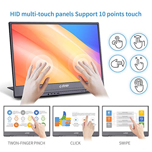 G-STORY 15.6 Inch Portable Touchscreen Monitor Ultrathin FHD 1080P IPS Portable Gaming Monitor for Laptop PC Mac Phone PS4 PS5 XB Series Nintendo Switch Direct-Connected HDR FreeSync USB C VESA Mount