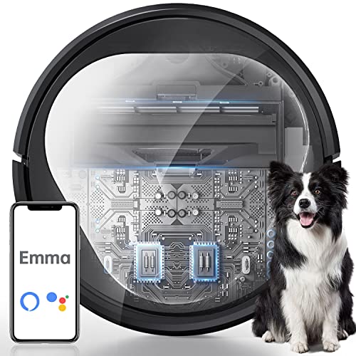 Emma Robot Vacuum Cleaner, Robot Vacuum 3000Pa, Robotic Vacuums 110Mins Runtime&Self Charging, Compatible with Alexa&Google Home&2.4G Wi-Fi, Ideal for Pet Hair, Hard Floor and Low-Pile Carpet (Emma)