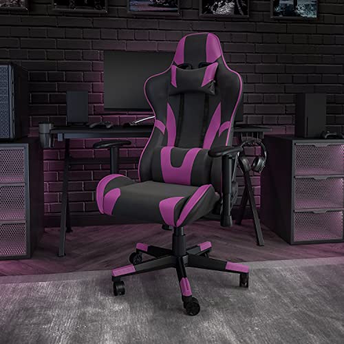 Flash Furniture X20 Gaming Chair Racing Office Ergonomic Computer PC Adjustable Swivel Chair with Fully Reclining Back in Purple LeatherSoft