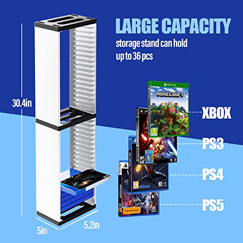 Video Game Storage Stand Tower for PS5/ PS4/ PS3/ Xbox Series S & X/ Xbox one Game, Universal Game Disc Holder Vertical Stand Organizer Tower