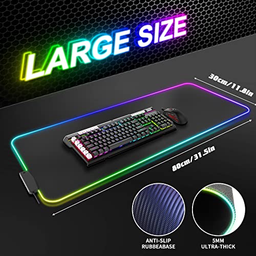 Mouse Pad, Gaming Mouse pad with Additional 4-Port USB Hub, 31.5 x 11.8 x 0.2 inches Thickened RGB Mouse Pad,14 Colors to Switch at Will…