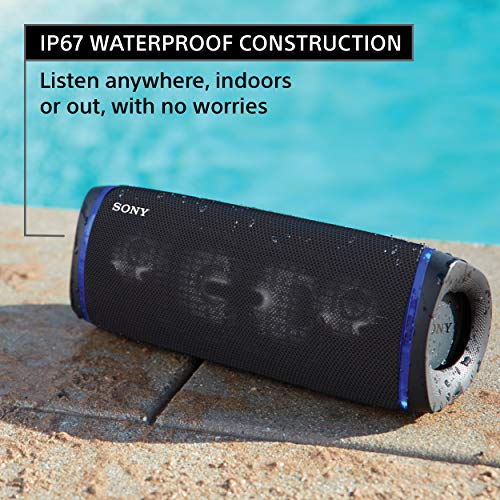 Sony SRS-XB43 EXTRA BASS Wireless Bluetooth Powerful Portable Speaker, IP67 Waterproof & Durable for Home, Outdoor, and Travel, 24 Hour Battery, Party Lights, USB Type-C, and Speakerphone, Black