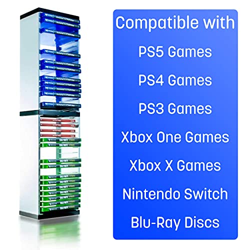 PS5 Game Storage Tower – Universal Games Storage Tower – Stores 36 Game or Blu-Ray Disks – Game Holder Rack for PS4, PS5, Xbox One, Xbox Series X/S, Nintendo Switch Games and Blu-Ray Disks