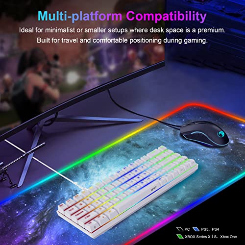 NPET K61 60% Mechanical Gaming Keyboard, RGB Backlit Ultra-Compact Wired Keyboard with Clicky Blue Switches for Computer/Laptop (68 Keys, White)