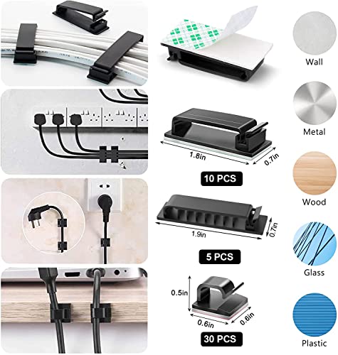 181pcs Cable Management Kits, 100 Fastening Cable Ties with 4 Wire Organizer Sleeve, 10pcs and 2 Roll Self Adhesive ties 35 Wire Clips, 10+15 Desktop Cable Holder for TV Office Home Electronics