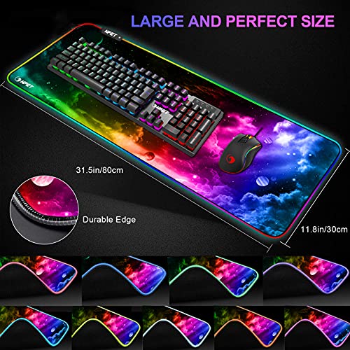 NPET MP02-05 Gaming Mouse Pad, Cloth Mouse Pad, Anti-Slip Base, RGB Backlit, Stitched Edges, Water-Resistant, Optimized for Gaming Sensors, XL