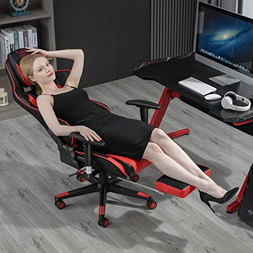 X-VOLSPORT Massage Gaming Chair with Footrest Reclining High Back Computer Game Chair with Lumbar Support and Headrest, Racing Style Video Gamer Chair Red