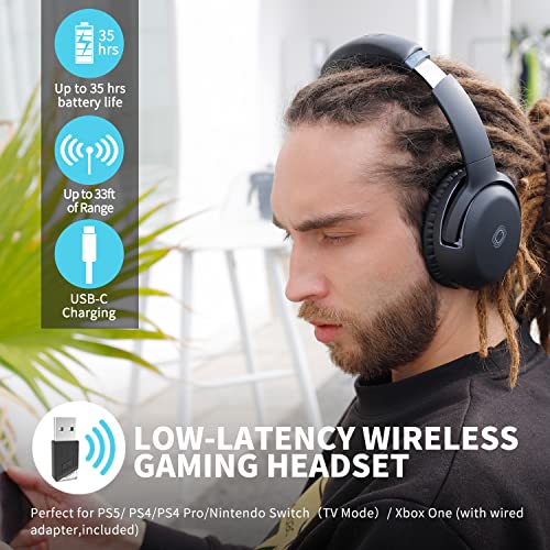 Wireless Noise Isolation Headphones with Mic, SUPSOO Over Ear Bluetooth Wireless Wired Gaming Headset Bass for PS5/PS4/PS4 Pro/Xbox/Nintendo Switch, Studio Stereo Sound,for Travel Home Office