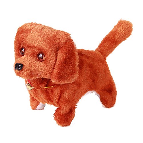 CUGBO Walking Barking Dog Plush Stuff Pet Puppy Kids Toy Sound and Light Electronic Dog Toy, Battery Powered(Brown)