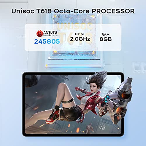 Tablet 10.4 inch Android 11, Headwolf HPad 1 Tablet, Full HD 2000 * 1200 Display Octa-core Processor, 8GB RAM 128GB ROM, 2TB Expansion, 5MP+20MP Dual Camera, 18W PD, WiFi Only, 7000mAh Battery (Gray)