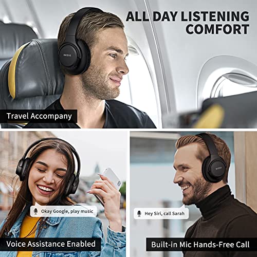 Bluetooth Headphones Over Ear,KVIDIO 55 Hours Playtime Wireless Headphones with Microphone,Foldable Lightweight Headset with Deep Bass,HiFi Stereo Sound for Travel Work Laptop PC Cellphone