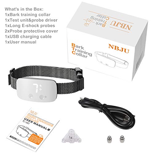 NBJU Bark Collar for Dogs,Rechargeable Anti Barking Training Collar with 7 Adjustable Sensitivity and Intensity Beep Vibration for Small Medium Large Dogs (White)