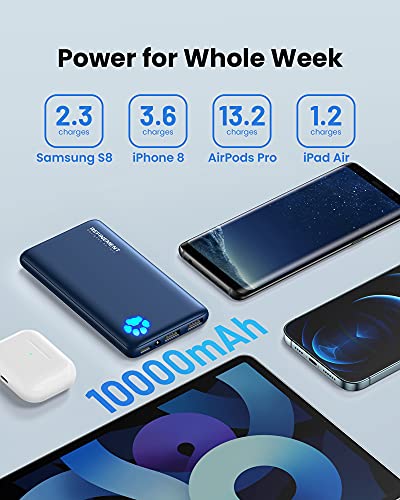 INIU Portable Charger, USB C Slimmest & Lightest Triple 3A High-Speed 10000mAh Power Bank, Flashlight Battery Pack Compatible with iPhone 13 12 11 X Plus Samsung S20 Google LG iPad etc. [2022 Version]