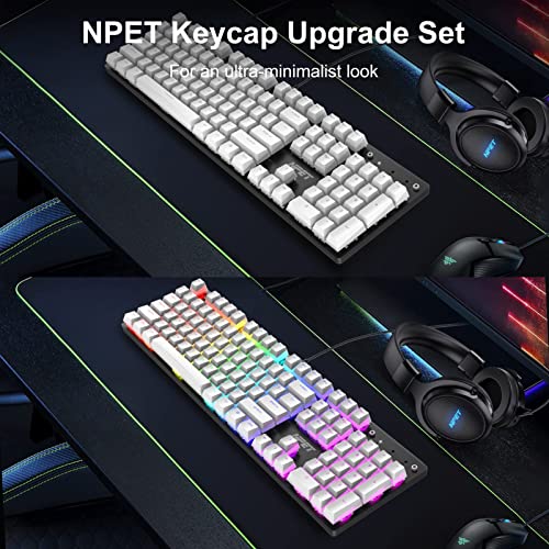 NPET KC10-02 Pudding Keycaps, Doubleshot PBT Keycap Set with Translucent Layer, for Mechanical Keyboards, Full 104 Key Set, OEM Profile, US Layout, White