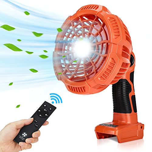 YEX-BUR Outdoor Handheld Fan with LED Lantern Powered by Black & Decker 20V Li-ion Battery Rechargeable USB Portable Camping Fan with Remote, 4H Timer Brushless Motor Cordless Jobsite Workshop Fan