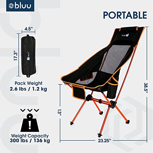 BLUU Ultralight Foldable Camping Chairs, Portable Folding Camp Chair, High Back Compact Lightweight Backpacking Chair for Adult Outdoor Travel Hiking & Fishing