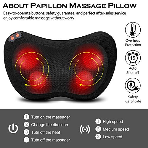 Papillon Back Massager,Shiatsu Neck Massager for Pain Relief,Electric Shoulder Foot Massage Pillow with Heat, Birthday Gifts for Men/Women/Wife/Husband,Deep Tissue Kneading for Waist,Legs,Body Muscle