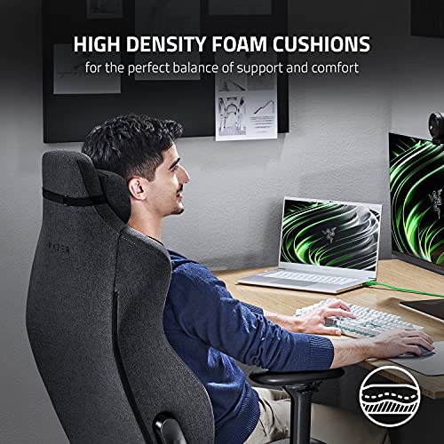 Razer Iskur Fabric Gaming Chair: Ergonomic Lumbar Support System - Ultra-Soft, Spill-Resistant Fabric Foam Cushions - 4D Armrests - Engineered to Carry - Foam Head Cushion - Dark Gray