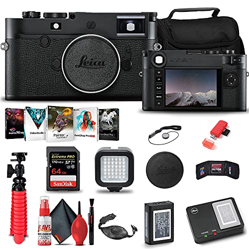 Leica M10 Monochrom Digital Rangefinder Camera (20050) + 64GB Memory Card + Corel Photo Software + Card Reader + LED Light + Case + Deluxe Cleaning Set + Flex Tripod + Memory Wallet + More