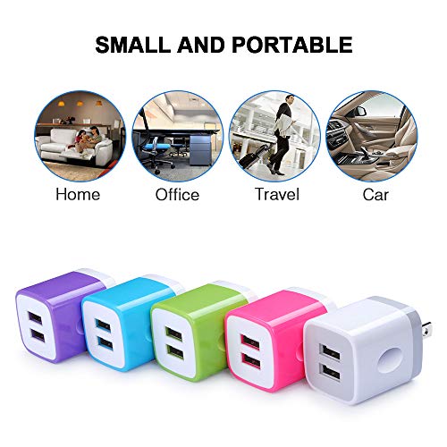 USB Wall Charger Adapter, FiveBox 5Pack 2.1Amp Fast Dual Port Wall Charger USB Plug Charging Block Charger Brick Charger Cube Charger Box Compatible iPhone 13/12/11/Xs/XR/X/8/7/6, Samsung, Android