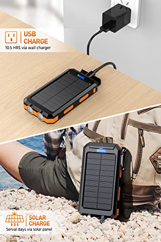 Power-Bank-Portable-Charger-Solar - 36800mAh Waterproof Portable External Backup Battery Charger Built-in Dual QC 3.0 5V3.1A Fast USB and Flashlight for All Phone and Electronic Devices (Orange)