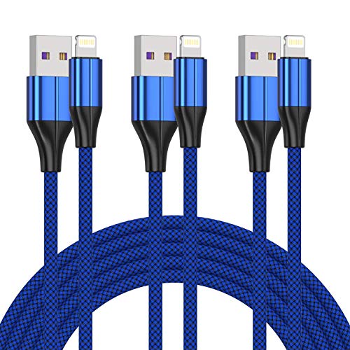 iPhone Charger Cable [MFi Certified] ，(3 Pack 10 Foot) Nylon Braided Lightning Cable, iPhone Charging Cord USB Cable Compatible with iPhone 11/Pro/X/Xs Max/XR/8 Plus /7 Plus/6/ iPad （Blue）