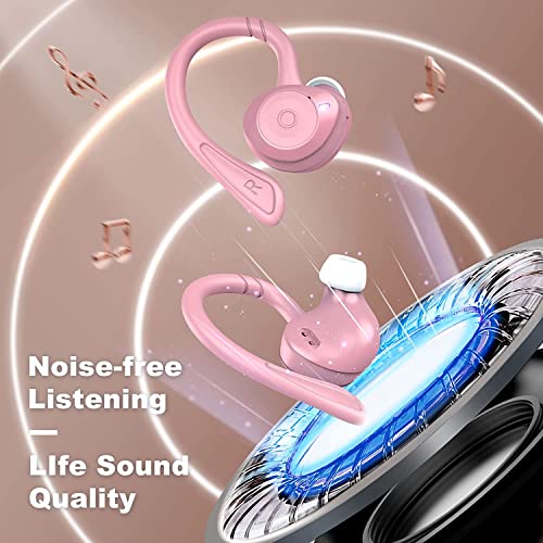 COMISO Wireless Earbuds, True Wireless in Ear Bluetooth 5.0 with Microphone, Deep Bass, IPX7 Waterproof Loud Voice Sport Earphones with Charging Case for Outdoor Running Gym Workout (Pink)