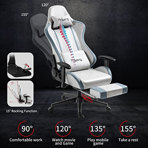 Atbang Gaming Chair Ergonomic Massage PC Office Chair with footrest Racing Computer Chair Reclining Game Chair for Adults Adjustable 2D Armrests 330lbs Heavy Duty, Leath-Aire Fabric,Grey&Blue