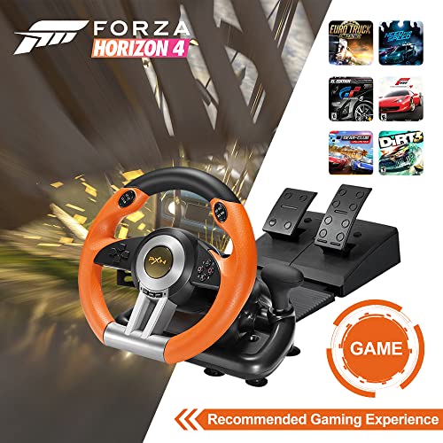 PC Racing Wheel, PXN V3II 180 Degree Universal USB Car Sim Game Steering Wheel with Pedals for PS3, PS4, Xbox One,Xbox Series X/S,Nintendo Switch (Orange)