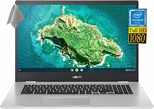 Newest 2022 ASUS Chromebook 17.3" FHD IPS Laptop, Intel Celeron N4500 (Dual-core, up to 2.8 GHz), 4GB DDR4 RAM, 32GB eMMC SSD, Wi-Fi6, Chrome OS with JAWFOAL