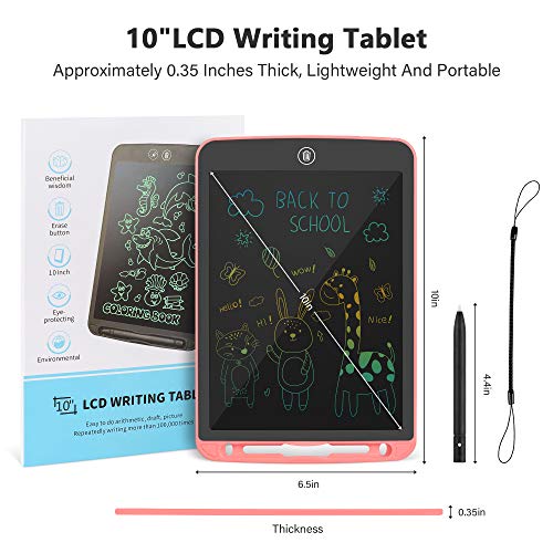 LCD Writing Tablet 10 Inch Toddler Doodle Board ,Colorful Drawing Tablet, Erasable Reusable Electronic Painting Pads, Educational and Learning Kids Toy for 3 4 5 6 Year Old Boys and Girls(Pink)