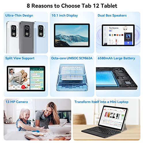 Tablet 10.1 Inch Blackview Tab 12 Android Tablets 1920x1200 Display 4GB RAM 64GB ROM Octa-Core Processor 6580mAh Battery 13MP Rear Camera Wi-Fi Android 11 Tablet (Gray)