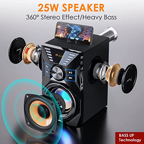 25W(35W Peak) Portable Bluetooth Speaker, Loud Party Wireless Speaker with 10W Subwoofer 6000mah Libattery LCD Display Light Mic AUX Remote Control U Disk TF Card, for Home Outdoor Pool Beach Camping.