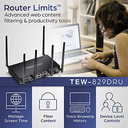 TRENDnet AC3000 Tri-Band Wireless Gigabit Dual-WAN VPN SMB Router,TEW-829DRU,MU-MIMO, Wave 2,Internet Router,Whole Office/Home wifi,Pre-Encryped Wireless,QoS ( RENEWED)