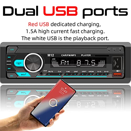 Single Din Car Radio with Bluetooth,Car Stereo with FM Car Radio/Voice Control.Car Stereo with Hand Free Calling/USB Fast Charging/TF/Aux