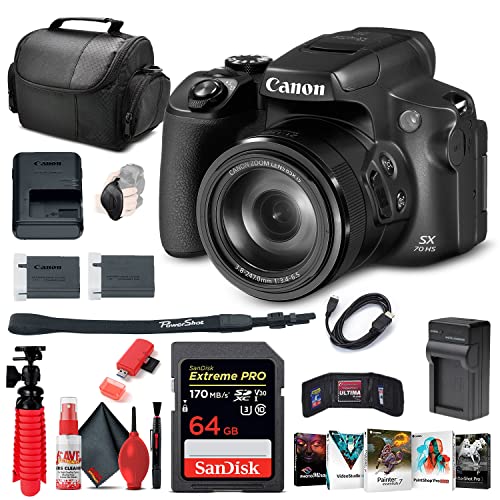 6TH Ave Electronics Bundle for Canon PowerShot SX70 HS Digital Camera (3071C001), 64GB Card, Corel Software, LPE12 Battery, Charger, HDMI Cable, Soft Bag, Flex Tripod + More (International Model)